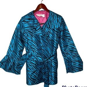 Frankly My Dear Black/Teal Tiger Print Jacket Size small‎